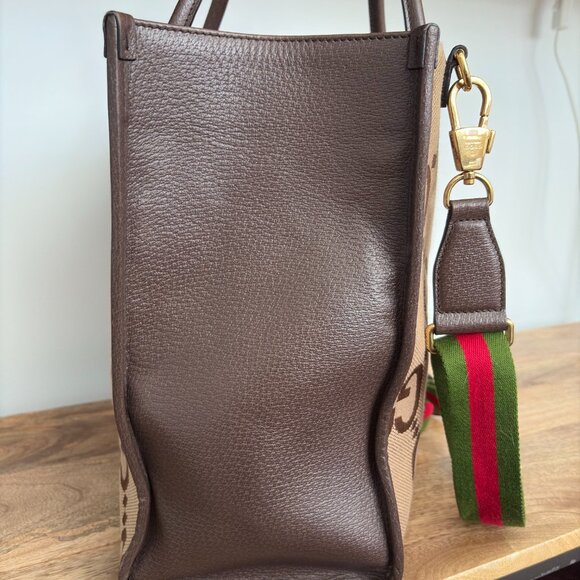 Gucci Jumbo GG Canvas Convertable Tote with Web Stripe Shoulder Strap - Picture 5 of 9